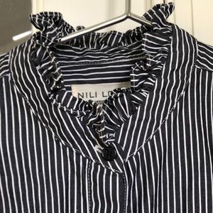 Nili Lotan Black and White Striped Blouse